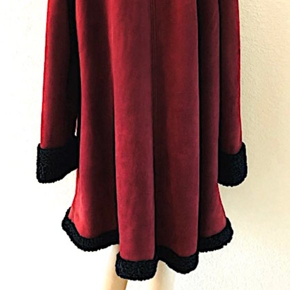 Burgundy Persian Lamb Swing Coat w/ Sheep Fur Trim - Picture 7 of 8